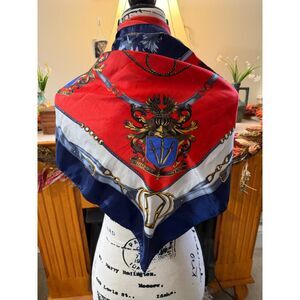 1970s Baroque Horse Bit & Crest Print Satin Scarf